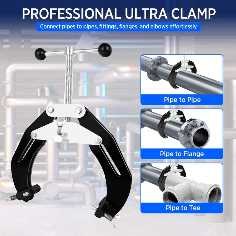 ajee Pipe Clamp, 2 to 6 in, Steel Pipe Alignment Tool with Lightweight Design, High Strength Ultra Clamp with Quick Acting Screws, Black - Image 2